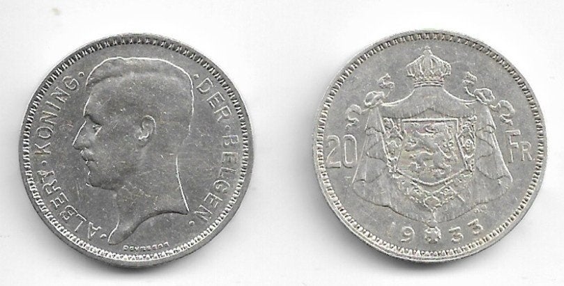 Belgique : 20 francs 1933 VL (B) = morin 306 B, Timbres & Monnaies, Monnaie en vrac, Argent, Argent, Envoi