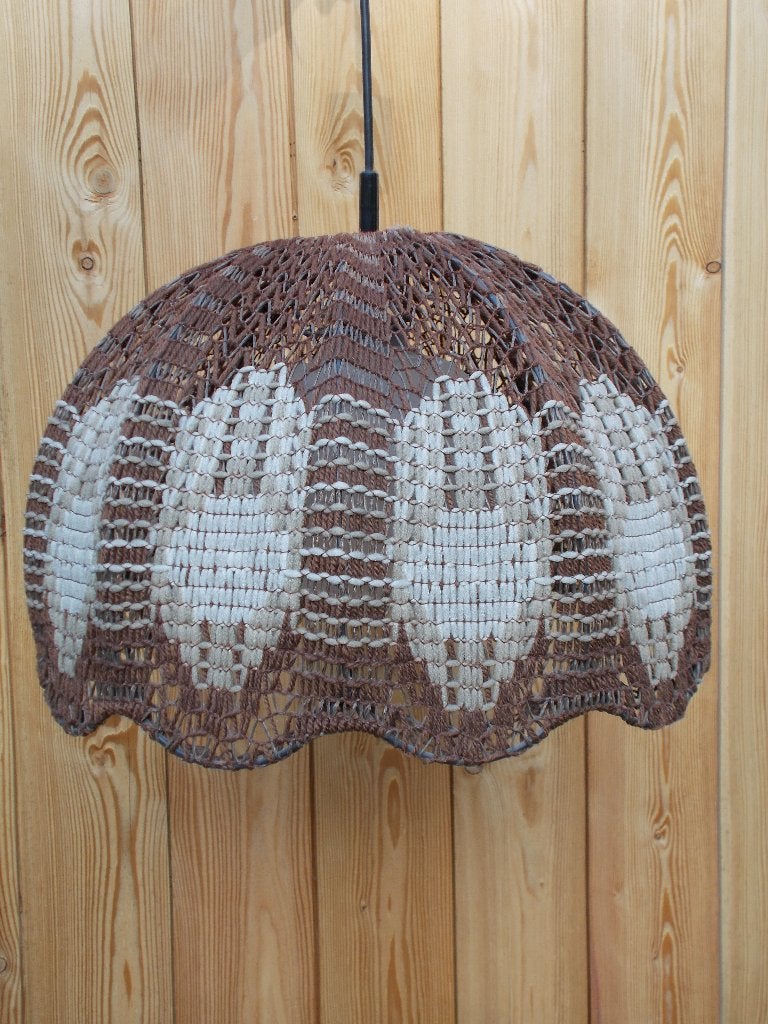 1960 boho macrame luchter /hanglamp, Ophalen of Verzenden, Zo goed als nieuw, Glas