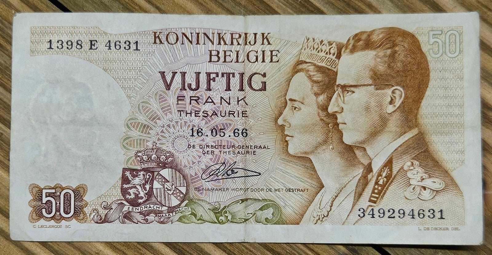 Billet belge de 50 francs 1966 numéro 1398 E, Enlèvement ou Envoi