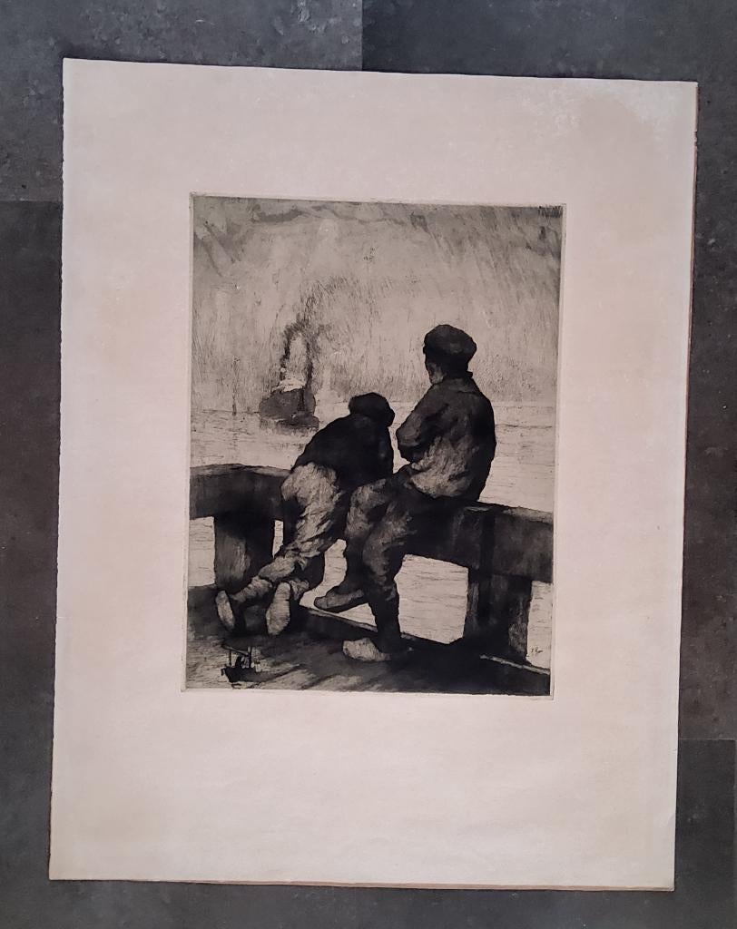 Ets Havenjongens door Kurt Peiser (1887-1962), Eau-forte, Enlèvement ou Envoi, 1950 - 1999, Vie quotidienne