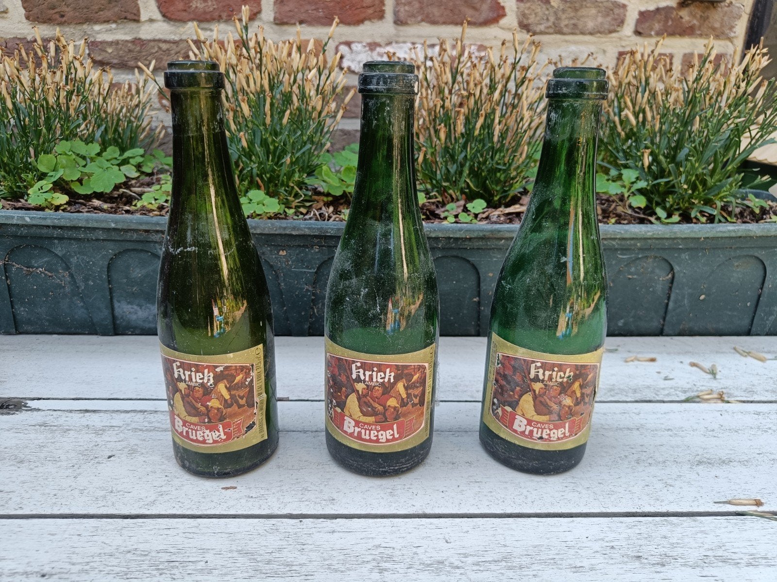 3 lege bierflesjes Kriek lambic van Caves Bruegel, Verzamelen, Ophalen, Flesje(s), Overige merken