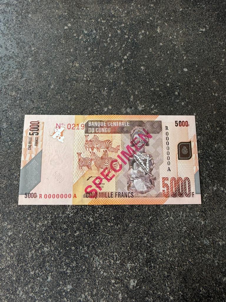Spécimen congolais de 5000 francs UNC !, Timbres & Monnaies, Billets de banque | Afrique, Enlèvement ou Envoi