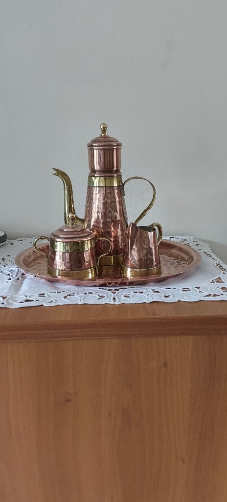 Vintage Koffieset uit koper en messing, Antiquités & Art, Antiquités | Bronze & Cuivre, Enlèvement, Cuivre