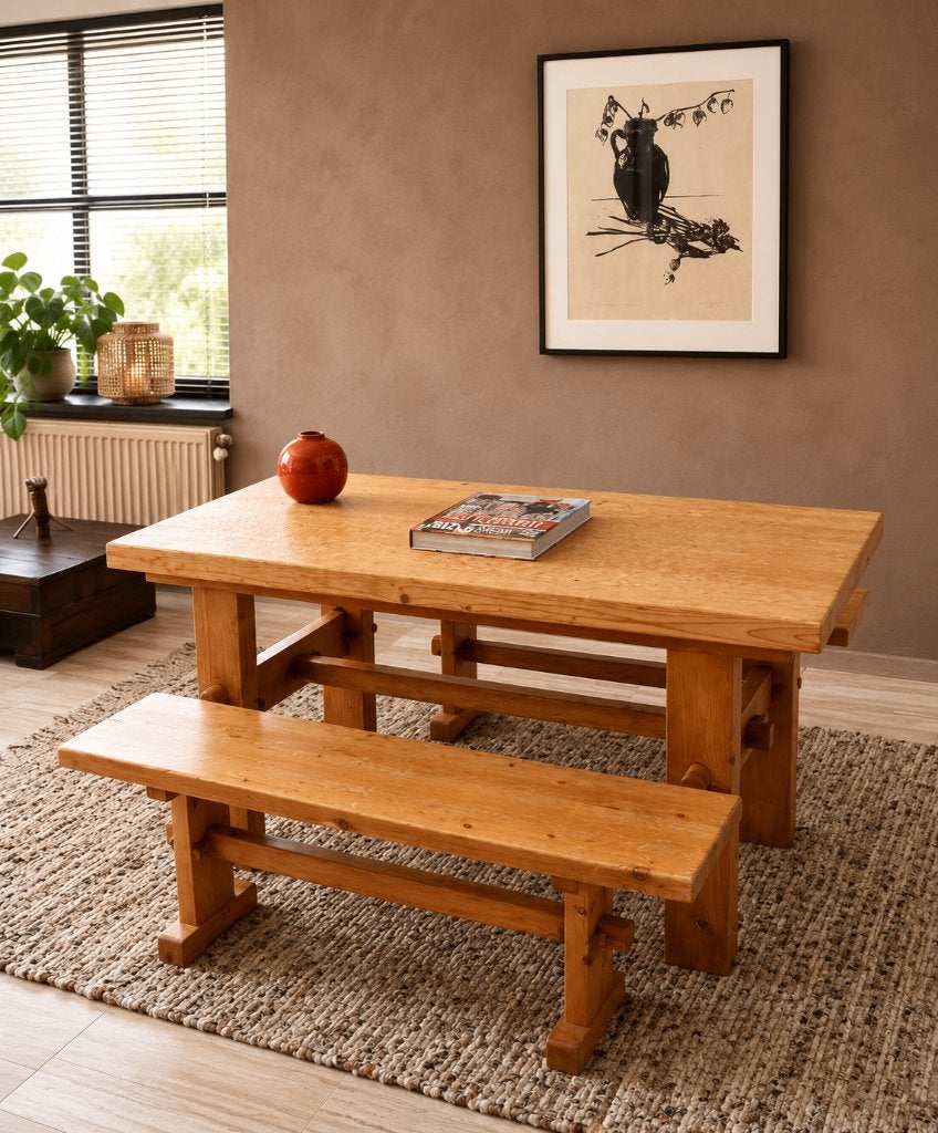 Vintage 60' eettafelset - Tafel Charlotte Perriand stijl, Enlèvement, Utilisé, Pin