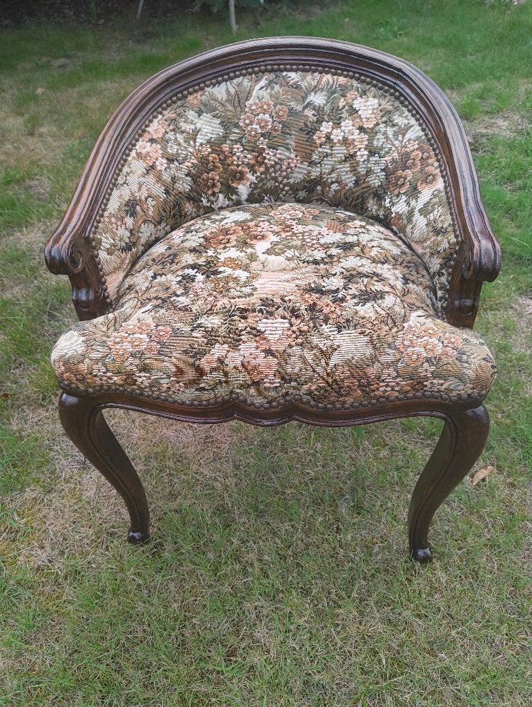 Antieke Louis XV Fauteuil met Bloemen Gobelin Bekleding, Maison & Meubles, Enlèvement, Tissus