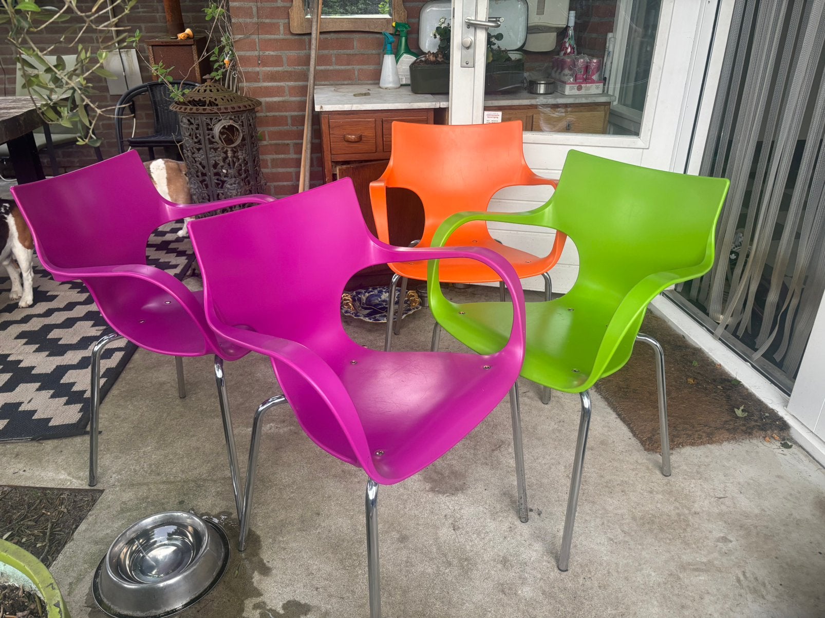4 kleurrijke design stoelen voor buiten/binnen, Tuin en Terras, Ophalen, Kunststof