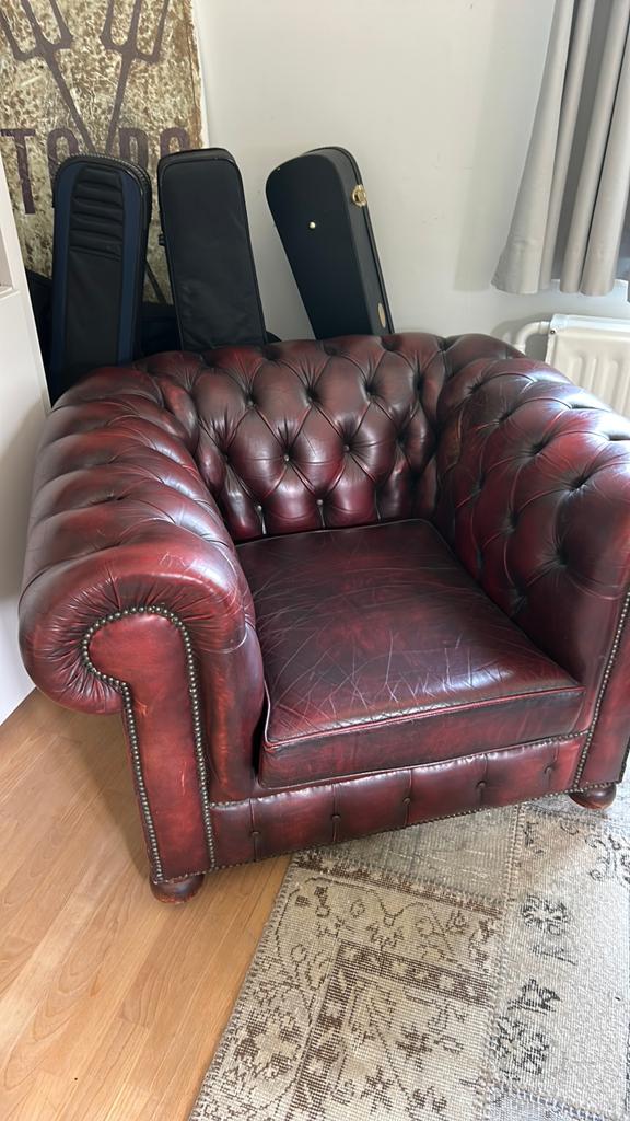 3 + 1 Chesterfieldzetel, Ophalen, Gebruikt, Leer, Chesterfield