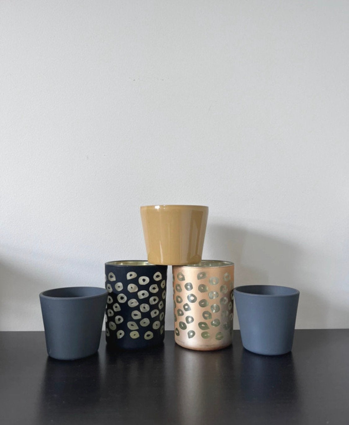 Ensemble de 5 bougeoirs/photophores en verre/céramique, Maison & Meubles, Bougeoir pour bougie chauffe-plat, Enlèvement ou Envoi