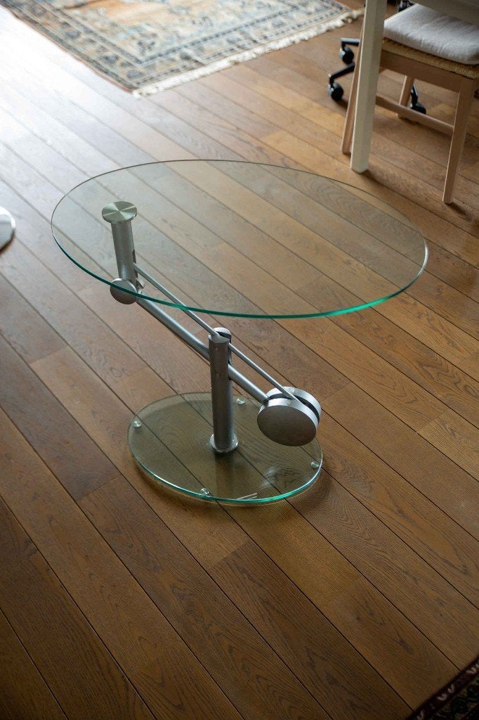 Glazen salontafel, Huis en Inrichting, Tafels | Salontafels, Ophalen, Zo goed als nieuw, Ovaal, Glas