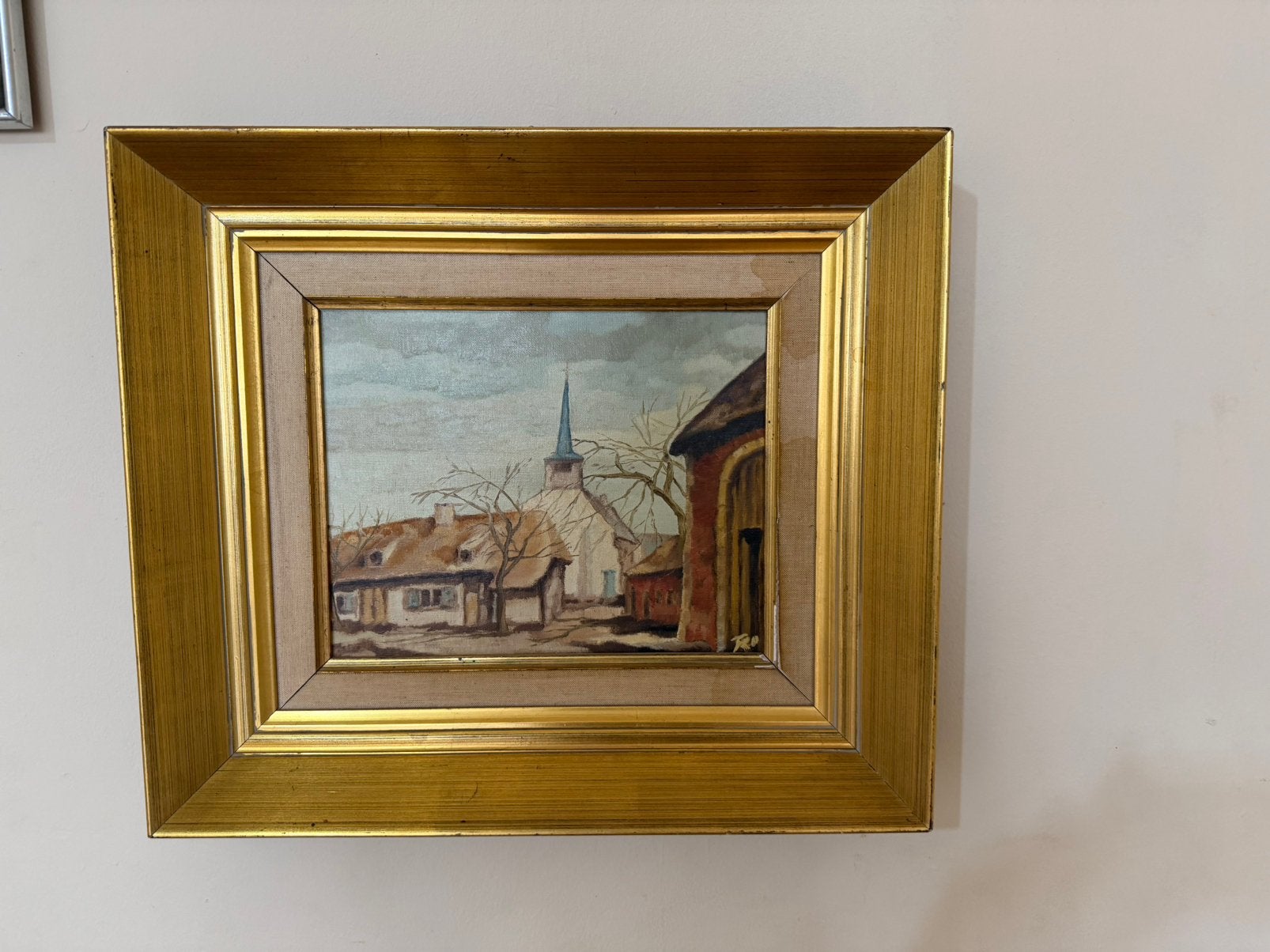 Antiek olieverfschilderij Appelterre 190, Gedateerd, Doek, Ophalen of Verzenden, Olieverf