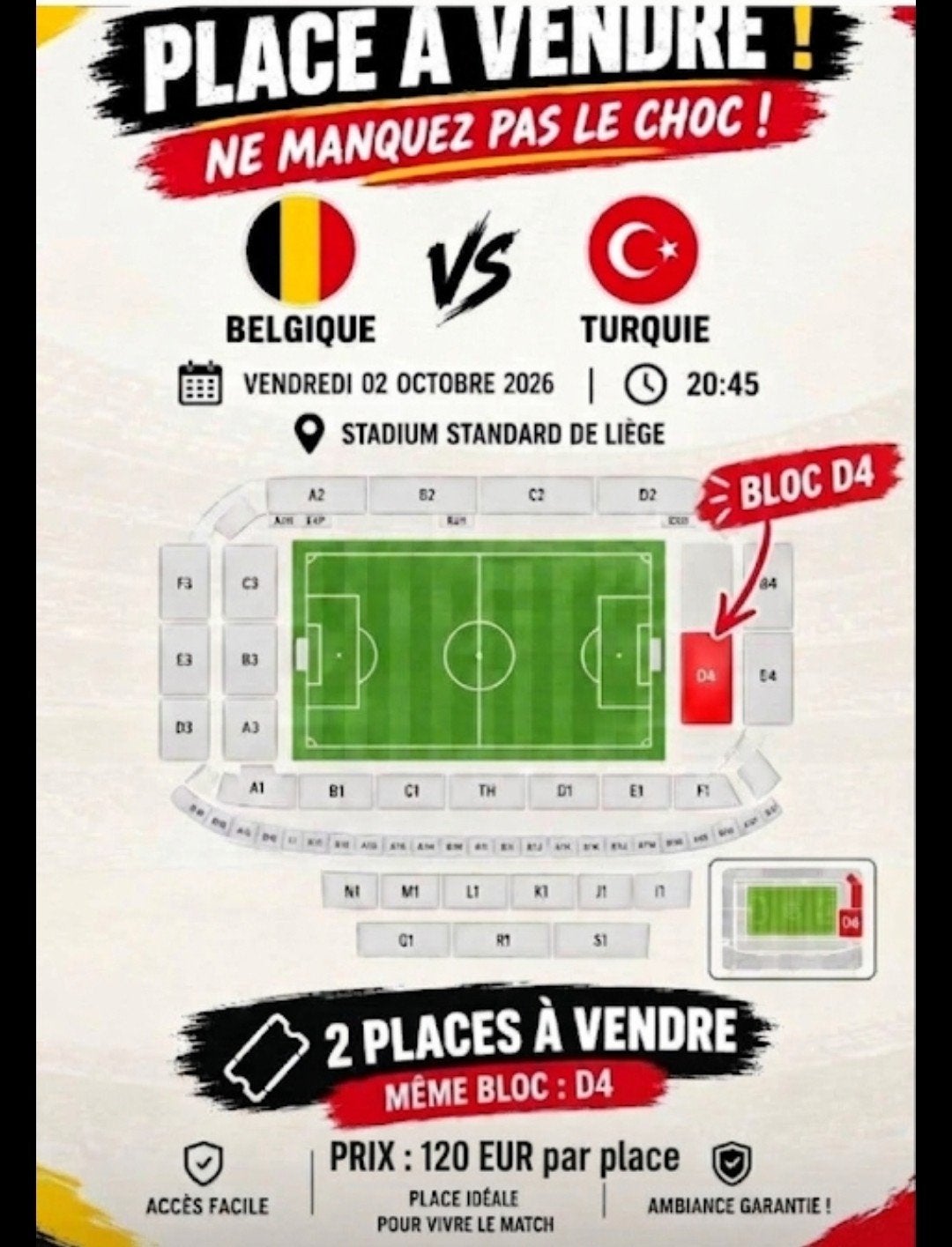 Belgique Turquie 2 places, Deux personnes, Octobre