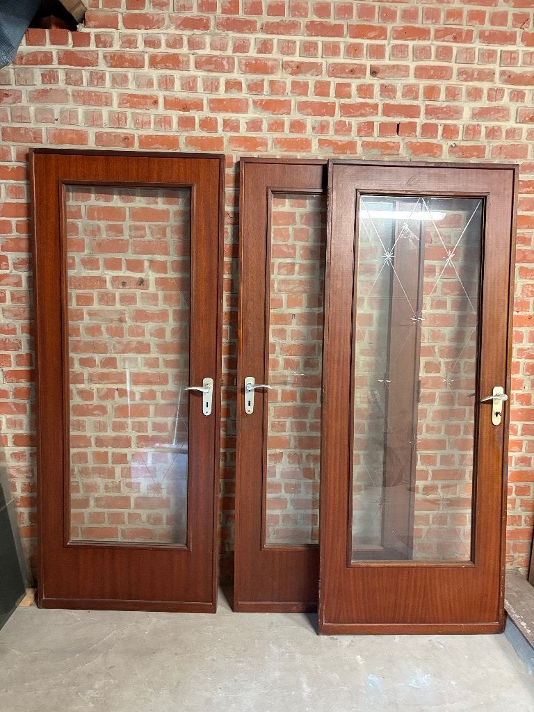 3x binnendeuren meranti / sierglas 82x204cm, Doe-het-zelf en Bouw, Ophalen, Gebruikt, 80 tot 100 cm, Binnendeur