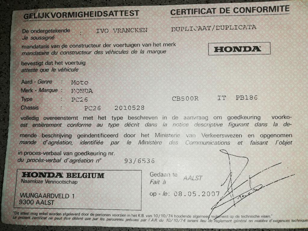A rafraîchir ....Honda 500CB, 2 cilinders, Occasion, Particulier, Handgeschakeld