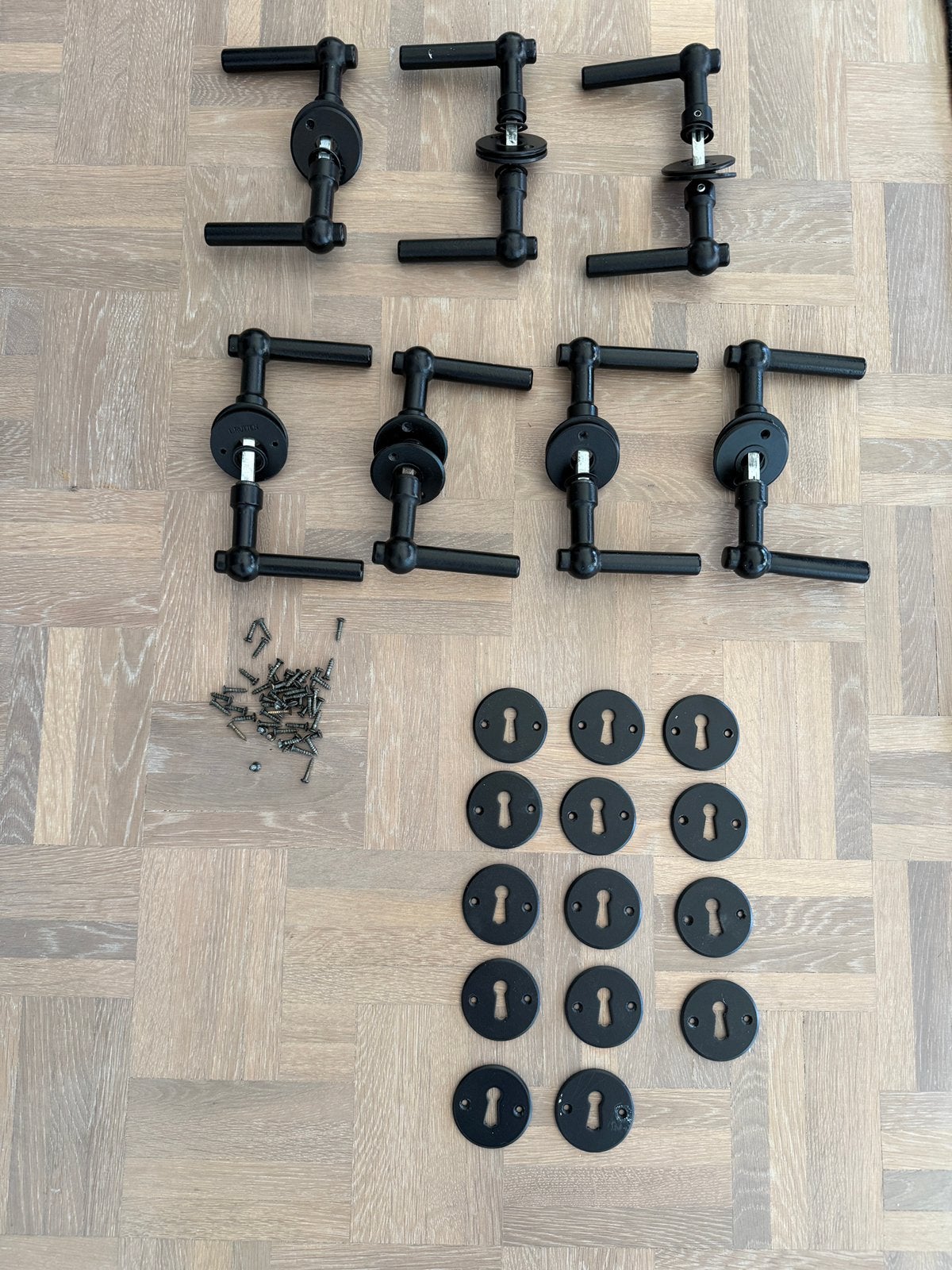 7 paires de poignées de porte en fonte noire, Bricolage & Construction, Enlèvement ou Envoi, Utilisé