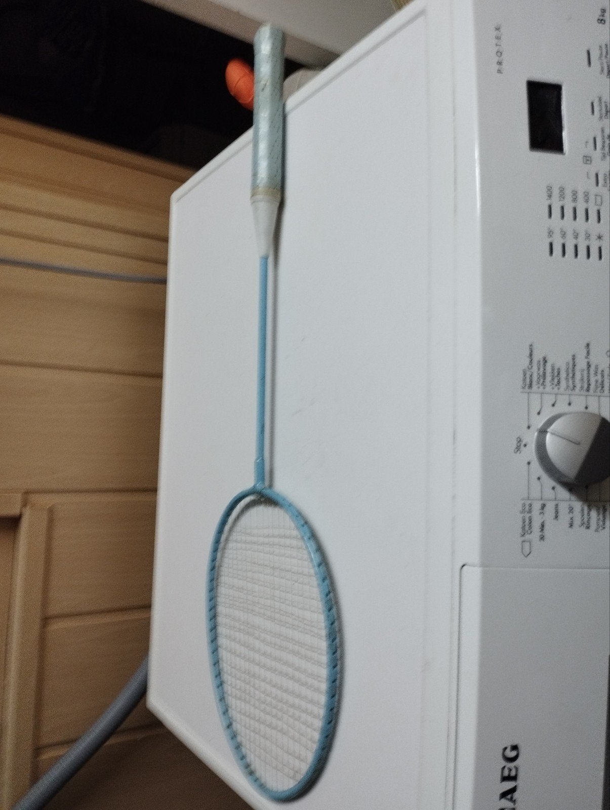 Een badminton racket kleur licht blauw, Sport en Fitness, Badminton, Ophalen