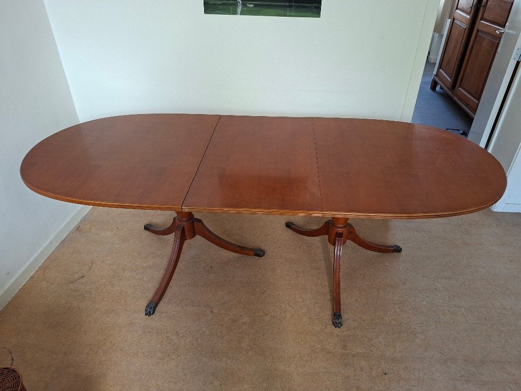 Table bois plaqué acajou pattes de lion avec rallonge 2m35, Ophalen