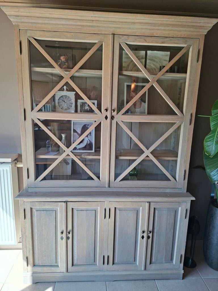 Massief eikenhouten kast Topkwaliteit, Huis en Inrichting, Kasten | Buffetkasten, Ophalen, Zo goed als nieuw, Glas
