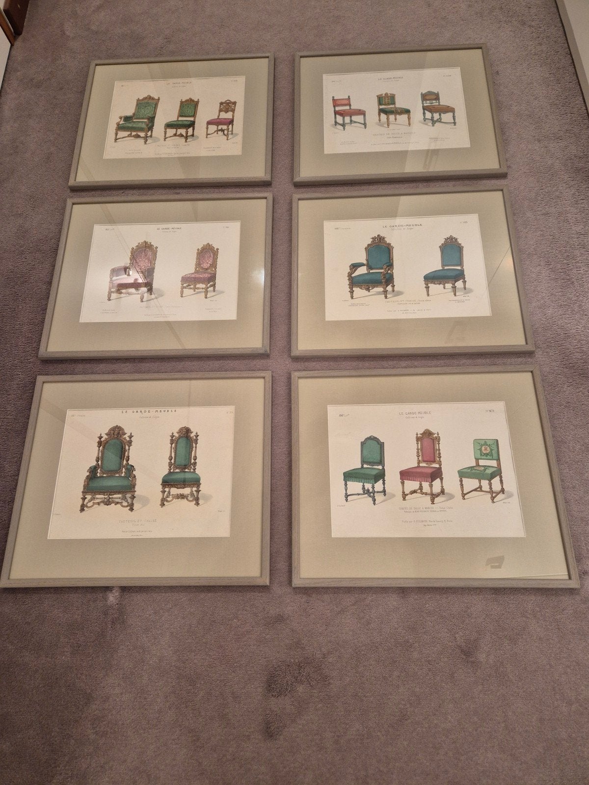 6 ingelijste oude prenten, Enlèvement, Comme neuf, Bois, Gris