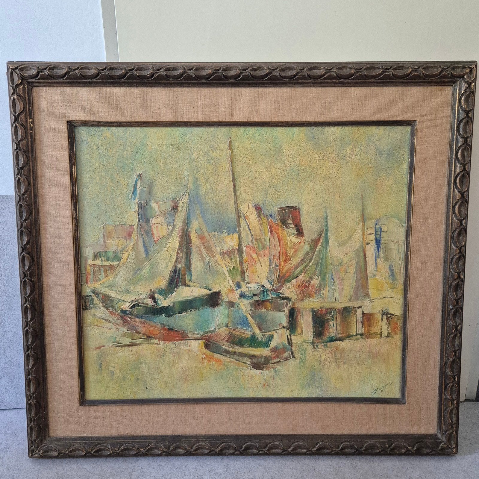 Serge Montegnies schilderij 1965, Antiek en Kunst, Ophalen, Passe-partout