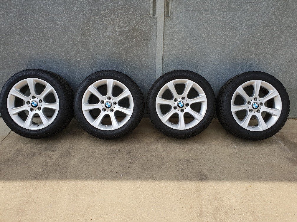 Set aluminium velgen + banden + sensoren 17’’ BMW, Ophalen, Gebruikt, Banden en Velgen, 17 inch