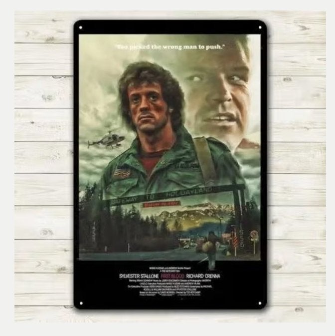 Vintage metalen bordje Rambo First Blood (30x20cm), Ophalen of Verzenden, Nieuw