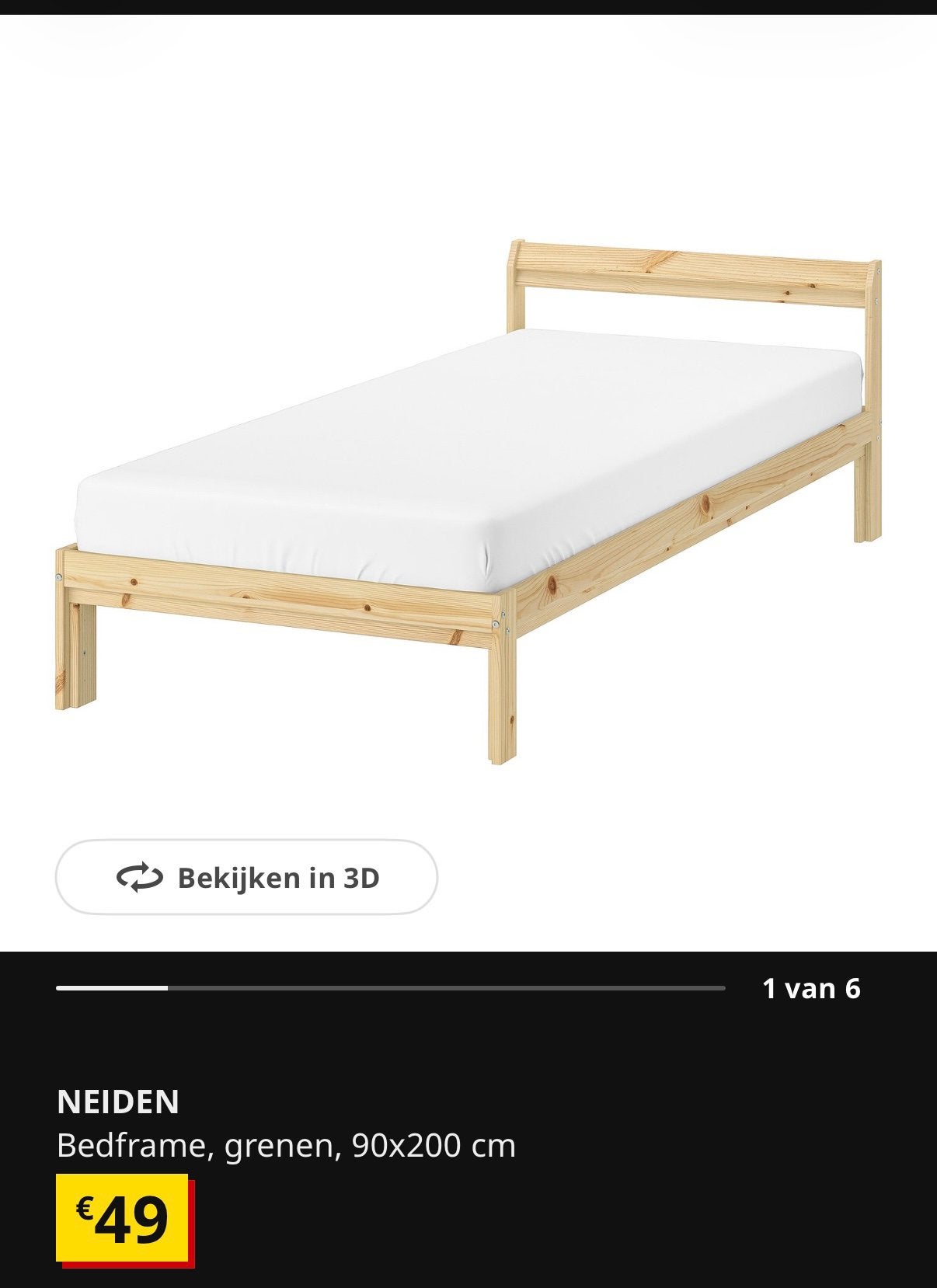 Lit simple Ikea (NEIDEN), avec sommier à lattes et matelas., 90 cm, Houten bed, Brun, Enlèvement