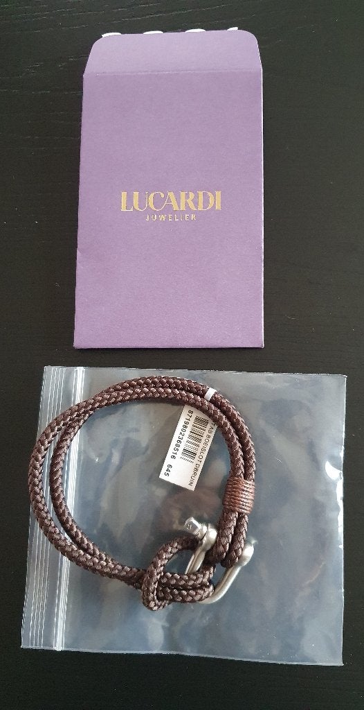 Stalen herenarmband boeisluiting donkerbruin van Lucardi, Ophalen of Verzenden, Nieuw, Bruin