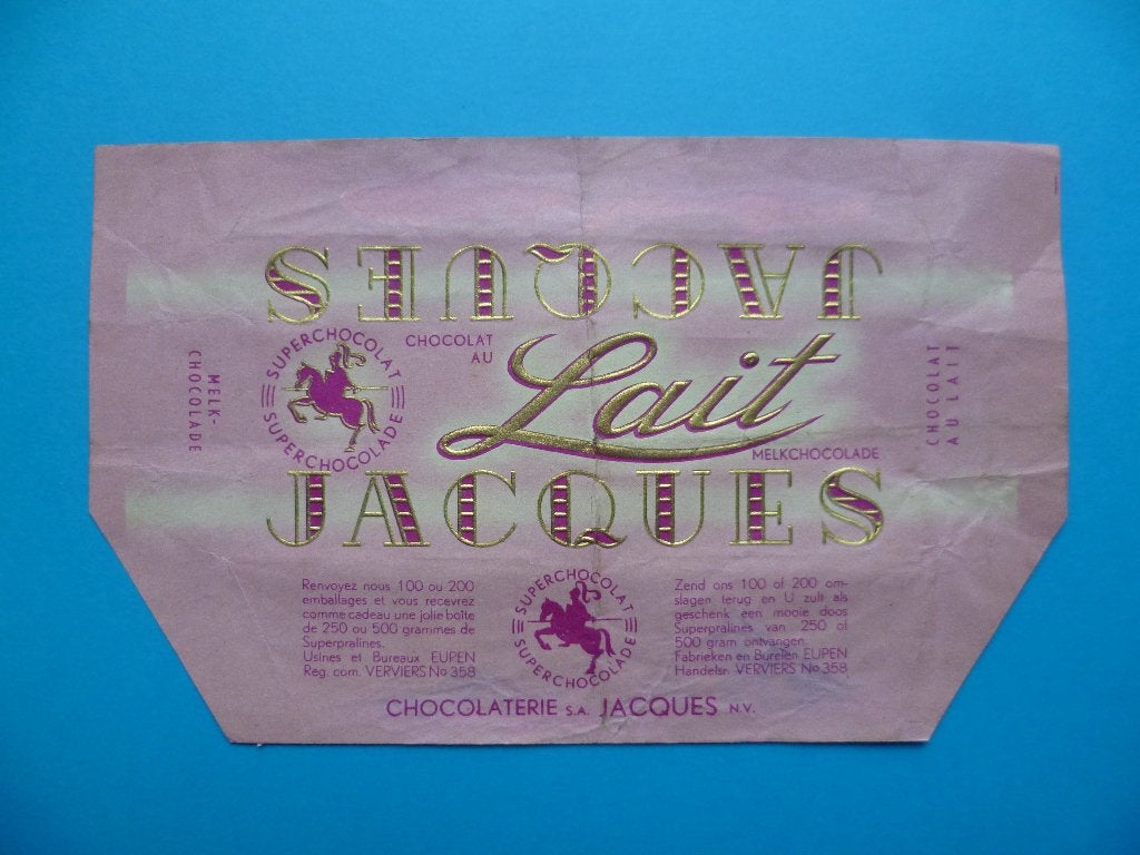 Chocolade Jacques chocolat emballage omslagen wikkels 1950, Verzamelen, Ophalen of Verzenden, Gebruikt