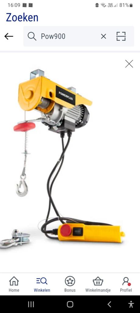 Pow900 kabellier / takel als nieuw, Bricolage & Construction, Treuils et Palans, Enlèvement