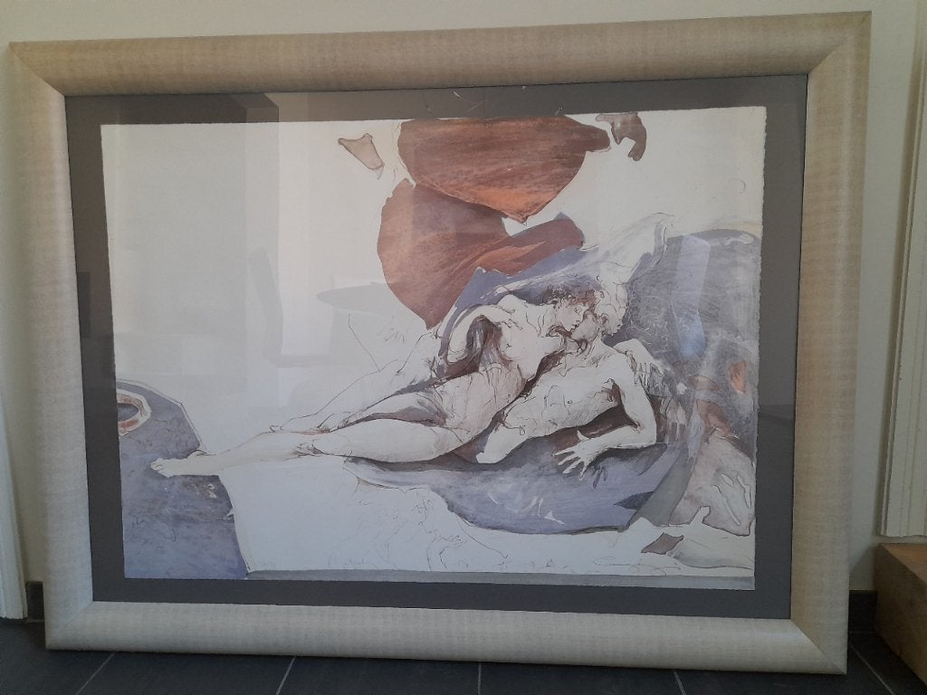 schilderij Jurgen Görg, Antiek en Kunst, Ophalen, Glas, Achter glas, Figuren