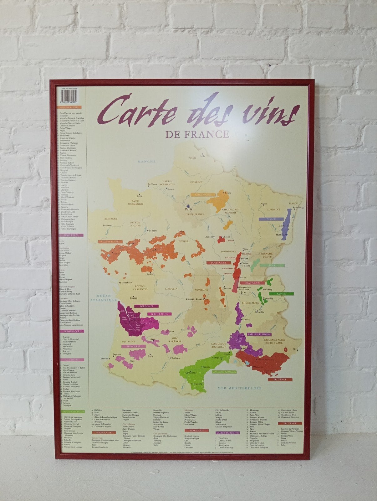 Ingelijste wijnkaart Frankrijk – Carte des vins de France, Enlèvement, Comme neuf