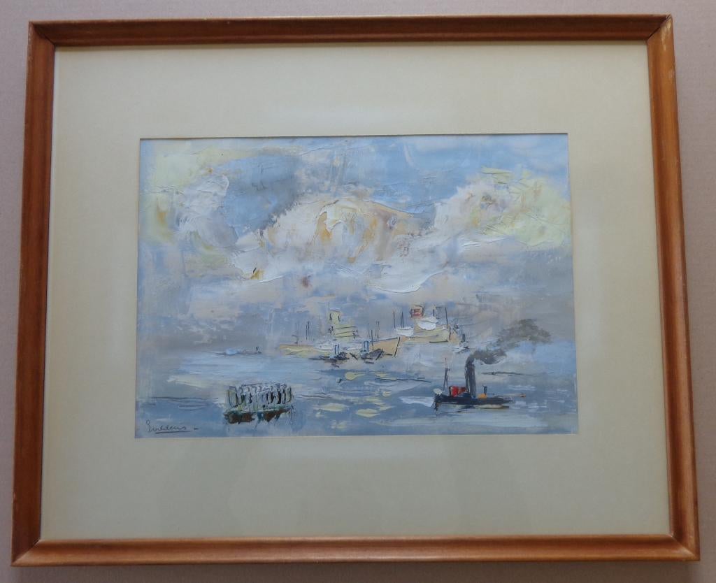 JACK GODDERIS / BOTEN OP RIVIER / OLIEVERF / 48x58cm / KADER, Antiquités & Art, Art | Peinture | Moderne, Enlèvement ou Envoi