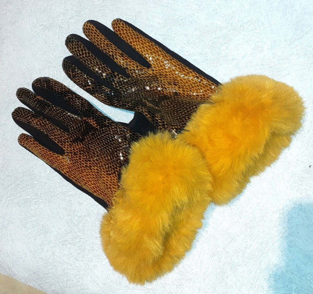 handschoenen retro slangenprint en nepbont TU, Kleding | Dames, Mutsen, Sjaals en Handschoenen, Ophalen of Verzenden, Nieuw, Maat 36 (S)