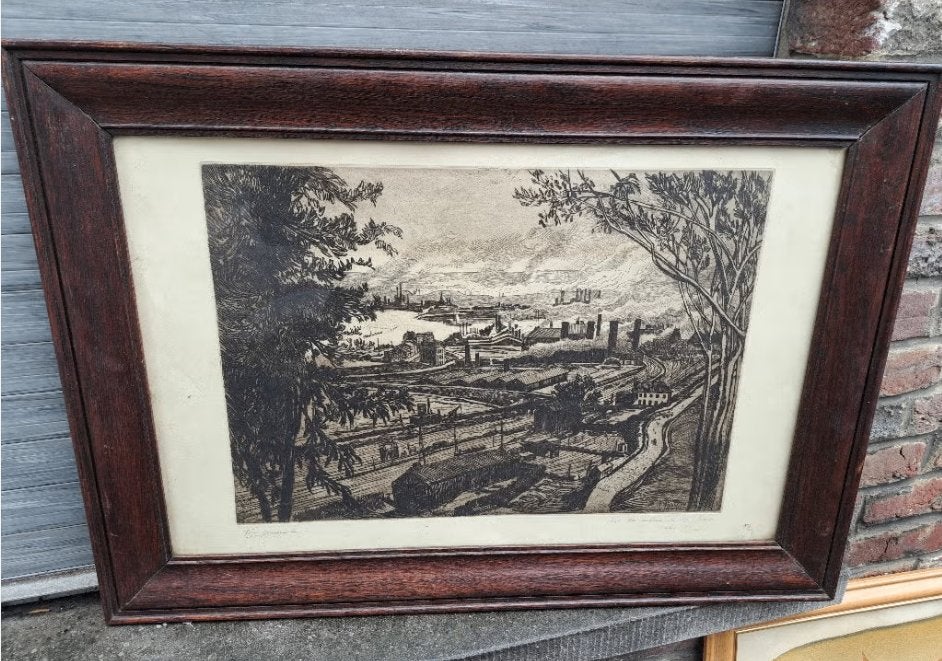 Gravure vallee de la meuse signe francois marechal, Antiquités & Art, Enlèvement ou Envoi, Gravure