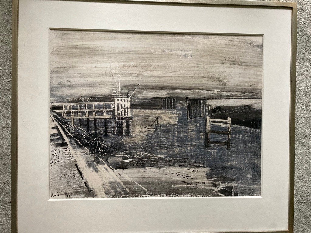 René De Coninck Schilderij, Antiek en Kunst, Gelimiteerde oplage, Papier/karton, Gemengde techniek, Landschap