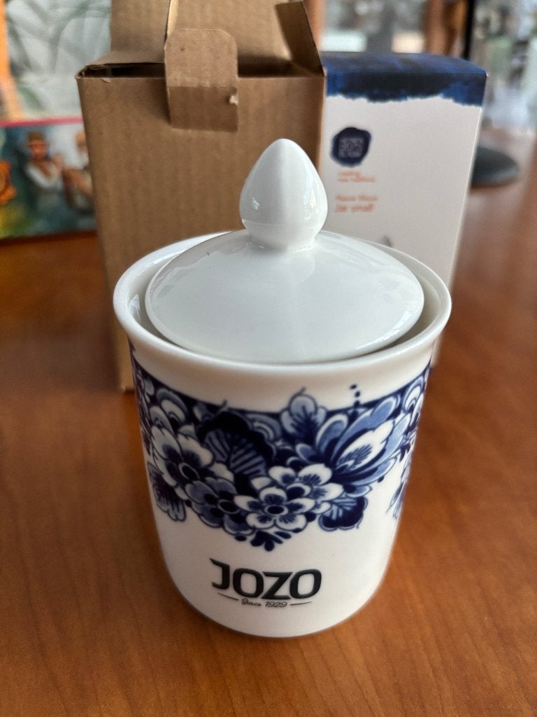 Jozo potje Paauw Blauw Heinen Delfts aardewerk porseleinlook, Verzamelen, Ophalen of Verzenden, Nieuw, Gebruiksvoorwerp
