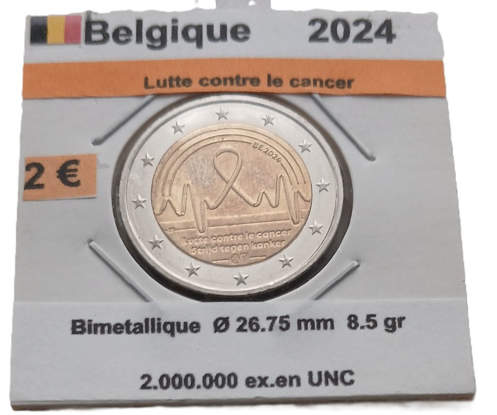 Belgique 2 euro 2024 Lutte contre le cancer, Timbres & Monnaies, Monnaies | Europe | Monnaies euro, Envoi, Belgique, 2 euros, Monnaie en vrac