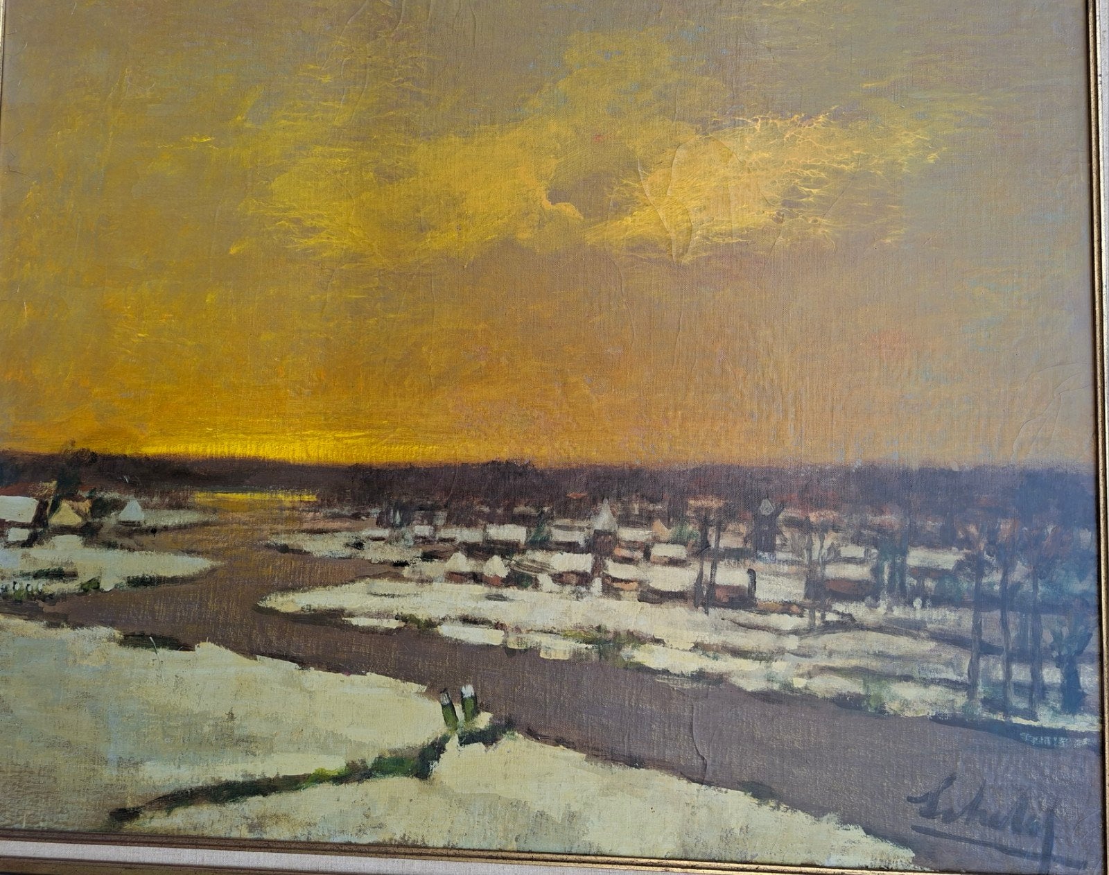 SCHELCK Maurice "Groot winters Leiezicht " olie op doek, Enlèvement, Toile