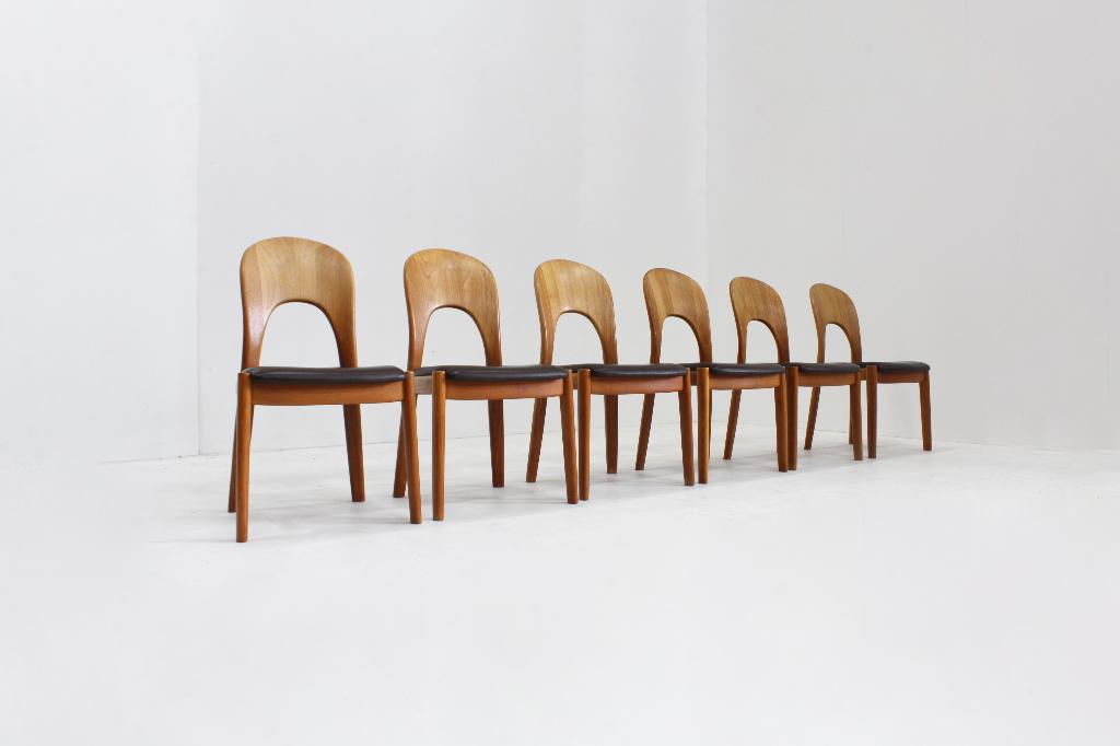 Vintage Deense eetkamer stoelen Niels Koefoed massief teak, Ophalen of Verzenden