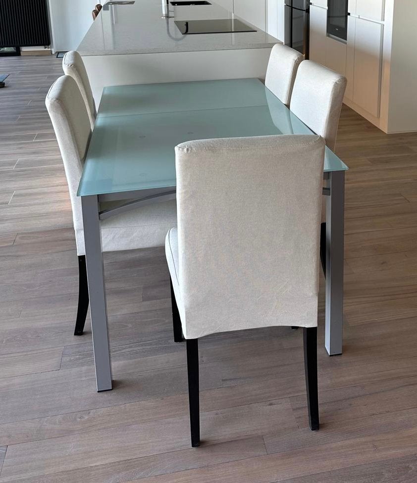 Glazen keukentafel, Huis en Inrichting, Ophalen, Gebruikt, 100 tot 150 cm, 50 tot 100 cm