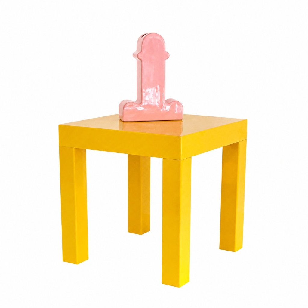 Vintage Yellow Plastic ParsonTables - Seventies design tafel, Antiek en Kunst, Ophalen of Verzenden, Tafel, Kunststof
