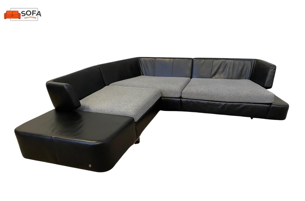 Natuzzi Opus Zwarte Lederen Hoekzetel-Gratis Levering BE, 100 tot 125 cm, Hoekbank, Leer, Ophalen of Verzenden