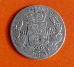 zilveren 20 centiemen Leopold 1 (1853), Postzegels en Munten, Munten | België, Zilver, Ophalen of Verzenden, Losse munt, Zilver