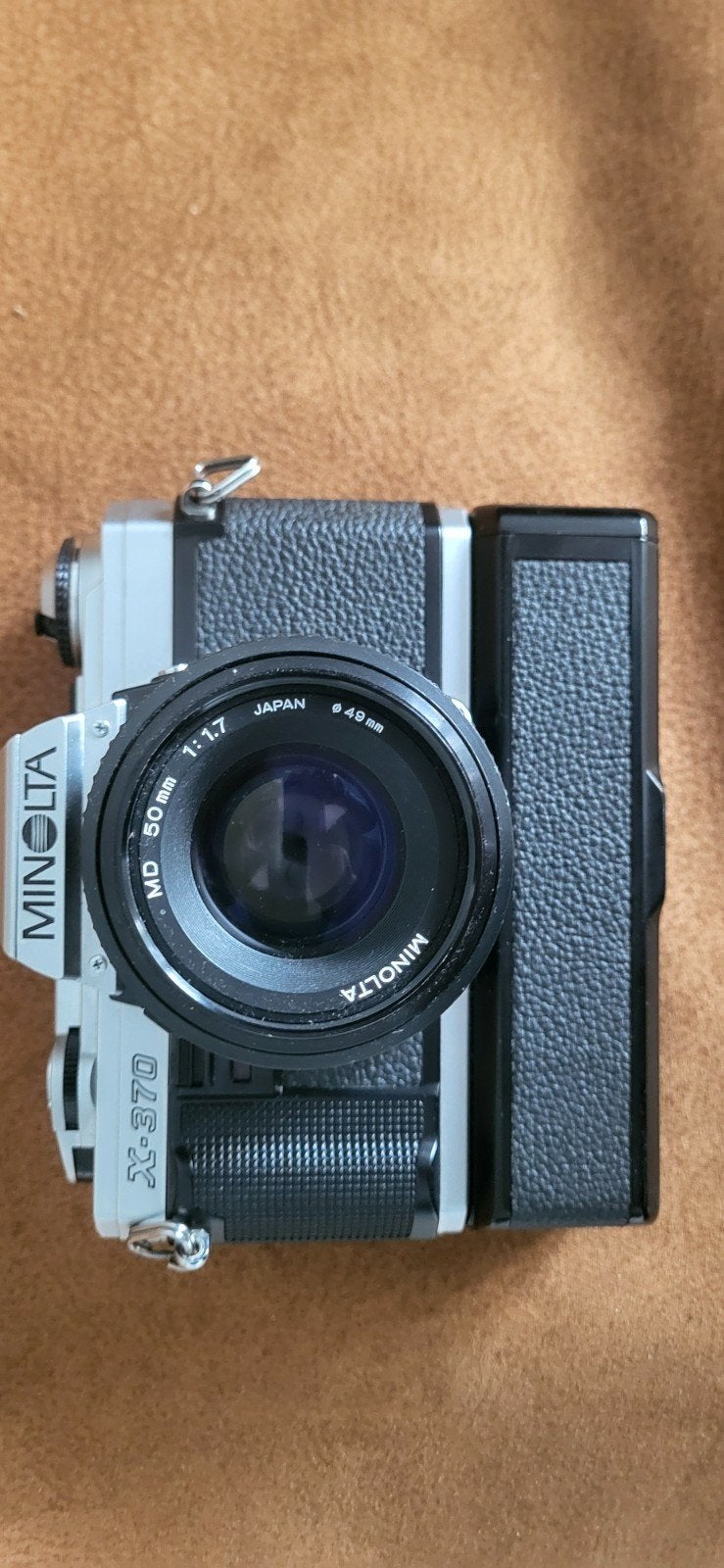 Minolta X-370 filmcamera met een 50 mm f 1:1.7 lens, motor, Ophalen of Verzenden, Zo goed als nieuw, Spiegelreflex, Minolta