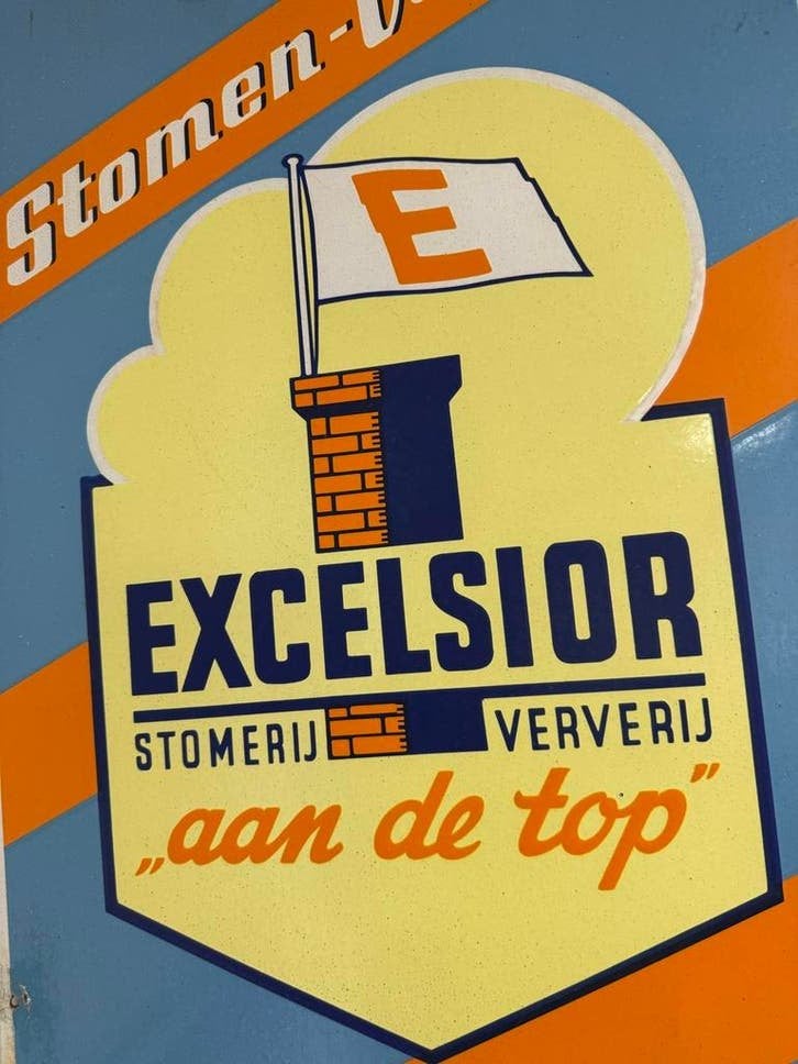 Vintage Emaille Reclamebord Excelsior Stomen-Verven, Antiek en Kunst