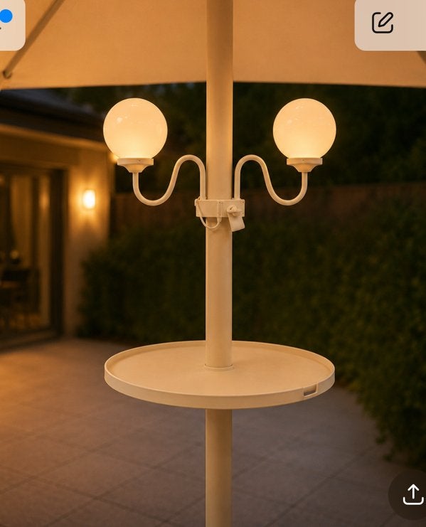 Éclairage + plateau de table sur manche de parasol, Jardin & Terrasse, Enlèvement, Utilisé, Parasol sur pied, Réglable