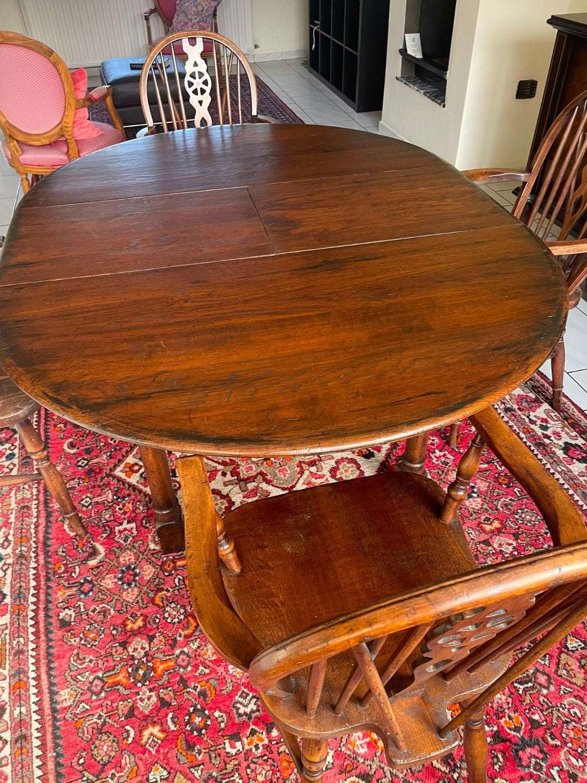 tables avec 6 chaises, Cinq personnes ou plus, Cerisier, Rond, 100 à 150 cm