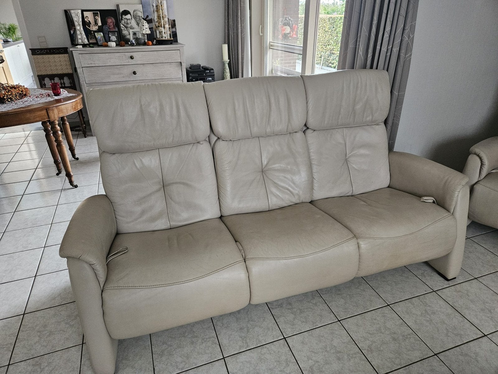 Lederen relaxzetel, Ophalen, Gebruikt, Driepersoons, Leer