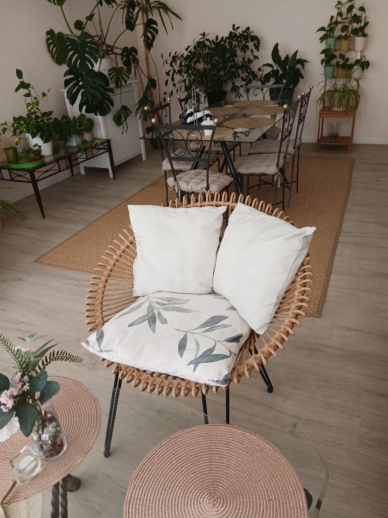 Fauteuil Boho en rotin avec coussins — style scandinave, Enlèvement ou Envoi