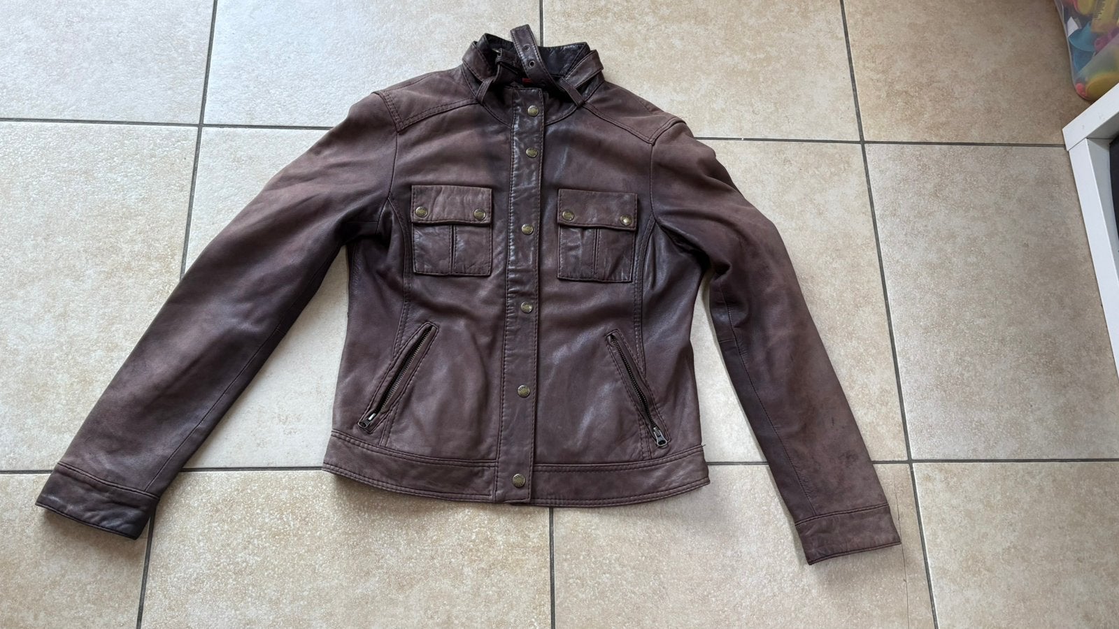 Bruine leren jas maat 38 ( esprit ), Ophalen of Verzenden, Zo goed als nieuw, Maat 38/40 (M)